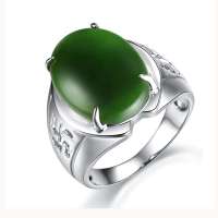 盈翠首饰 925银镶天然碧玉男士戒指YC1290243