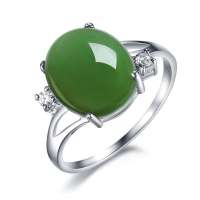 盈翠首饰 925纯银镶天然碧玉女戒指-祝福YC20130304053