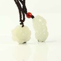 [老山玉器] 和田玉莲花貔貅吊坠 情侣套餐送挂绳