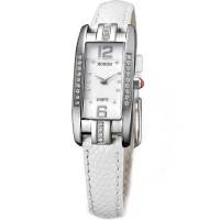 劳士顿女士手表 石英表镶钻真皮手表 3136L.2 白面白带