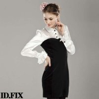 IDF依迪菲女装 花苞袖女式修身拼接长袖连衣裙FQL017C