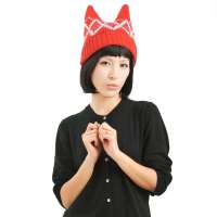 GLOVIN 知品风格 韩版时尚保暖可爱羊角针织帽DAAM01501大红色20cm*25cm