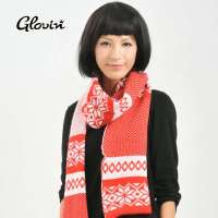 GLOVIN 知品风格 欧美风雪花提花拼色围巾DAAW06201大红色30cm*200cm