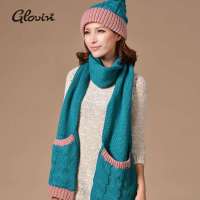 GLOVIN 知品风格 口袋围巾帽子两件套DAAT00801蓝色