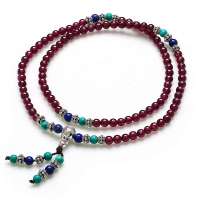 阿梵尼 天然精品紫牙乌石榴石多圈手链（搭青金石松石款直径约4mm）