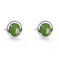 S925银镶天然和田碧玉耳钉 柳影 附权威证书