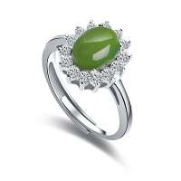 S925银镶天然和田碧玉戒指 夏荷 附权威证书