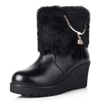 毅雅牛皮兔毛短靴马丁靴YY8828-9