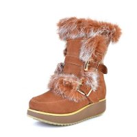 贝鸵真皮兔毛女靴子中筒靴雪地靴71210