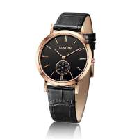 瑞士天骏TANGIN情侣款石英男表玫瑰金黑T02183MCK