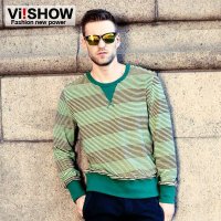 viishow男士条纹撞色拼接卫衣WD009