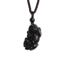 石头记黑曜石吊坠男貔貅吊坠项链男款护身符项坠礼物送男友送家人