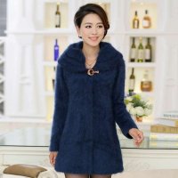 诗米利琪 女装 长袖貂绒衫纯色高端连帽貂绒大衣D9825