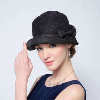 爱丽榭 Alyzee 2013夏秋真丝防晒遮阳帽防紫外线女士英伦复古小礼帽 C3021 黑色