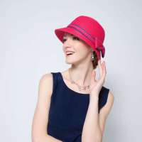 爱丽榭 Alyzee 2013年夏季新款蝴蝶结女士短檐圆顶遮阳帽防晒帽草帽 C5003 枚红色