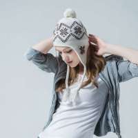 爱丽榭 Alyzee 冬季护耳女士羊仔毛雪花针织帽毛线帽柔软保暖帽子 C6002 白色