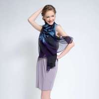 爱丽榭 Alyzee 2013年夏季新款女士防晒遮阳桑蚕丝真丝印花围巾丝巾 B1019 蓝色 均码