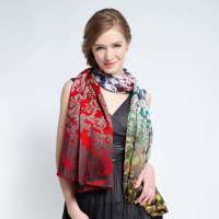 爱丽榭 Alyzee 夏季新款女士防晒遮阳真丝桑蚕丝印花渐变色围巾 B1020 红色 均码