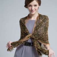 爱丽榭 Alyzee 秋冬新款韩版潮范女士围巾蕾丝植物印花梭织保暖围巾 B5041 橄榄绿 均码