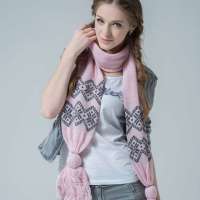 爱丽榭 Alyzee  围巾韩版女 2013年冬季新款披肩流苏羊毛条纹围脖 B7008 粉色 均码