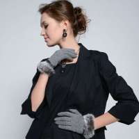 爱丽榭 Alyzee 秋冬新款 时尚大气 螺纹蝶结 女士面料分保暖手套 A3001 花灰色