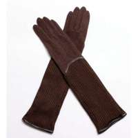 爱丽榭 Alyzee 韩版女士秋冬款兔羊毛长款分指保暖手套针织长袖筒 A3005 深咖色