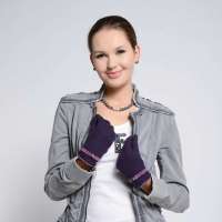 爱丽榭 Alyzee 秋冬新款 时尚大气 猪绒带拼接 女士面料分指保暖手套 A3008 藏青色