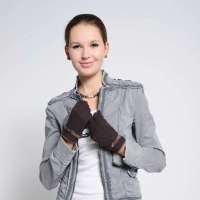 爱丽榭 Alyzee 秋冬新款 时尚大气 猪绒带拼接 女士面料分指保暖手套 A3008 深棕色