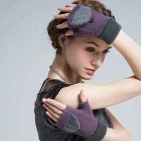 爱丽榭 Alyzee 女式秋冬季半指手套新款韩版可爱卡通兔毛羊保暖手套 A3009 紫色