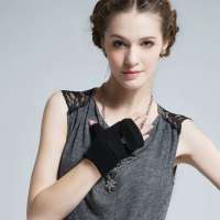 爱丽榭 Alyzee 女式秋冬季半指手套新款韩版可爱卡通兔毛羊保暖手套 A3009 黑色