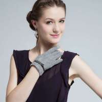 爱丽榭 Alyzee 2013秋冬新款女兔羊毛蝴蝶结短款分指保暖手套 A3023 花浅灰色