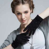 爱丽榭 Alyzee 2013秋冬新款女兔羊毛蝴蝶结短款分指保暖手套 A3023 黑色