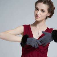 爱丽榭 Alyzee 秋冬季天韩版兔毛羊毛 可爱 女手套 骑行保暖 分指手套 A3026 灰色