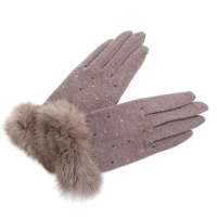 爱丽榭 Alyzee 秋冬季天韩版兔毛羊毛 可爱 女手套 骑行保暖 分指手套 A3026 花驼色