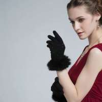 爱丽榭 Alyzee 秋冬季天韩版兔毛羊毛 可爱 女手套 骑行保暖 分指手套 A3026 黑色