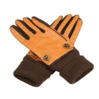 爱丽榭 Alyzee 秋天冬季韩版可爱保暖时尚羊皮羊毛女士分指手套 A3031 深咖色