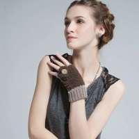 爱丽榭 Alyzee 冬季韩版兔毛羊毛手套半指短款加厚可爱女骑行保暖手套 A3032 花驼色