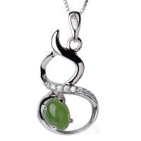 金世玉碧玉吊坠女款925纯银项链 和田玉银镶玉挂件 正品玉石玉坠