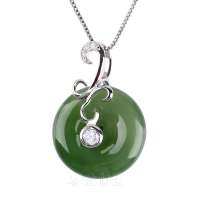 金世玉翡翠吊坠女款925纯银925项链银镶玉正品和田玉玉坠碧玉挂件