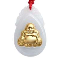 金世玉翡翠玉佛吊坠儿童足金金镶玉佛公翡翠挂件a货弥勒佛玉坠