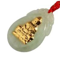金世玉 翡翠玉观音吊坠男款 小号足金金镶玉观音玉坠玉石翡翠挂件