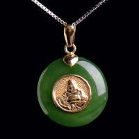 御灵珠宝 18K金镶碧玉笑佛吊坠 福缘深厚 01020703009