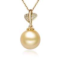 珍珠皇后PearlQueen黄金南洋珍珠钻石吊坠-闪耀