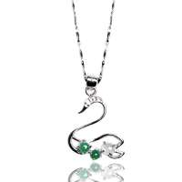 卡迪珠宝 天然A货翡翠 925银镶翡翠吊女款吊坠项坠 天鹅梦 FC000007