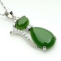 卡迪珠宝天然和田碧玉925银镶和田碧玉女款吊坠项坠HT000015