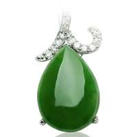 卡迪珠宝天然和田碧玉925银镶和田碧玉女款吊坠项坠HT000016