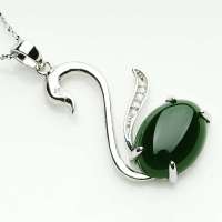 卡迪珠宝天然和田碧玉925银镶和田碧玉女款吊坠项坠HT000018