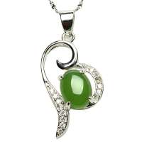 卡迪珠宝天然和田碧玉925银镶和田碧玉女款吊坠项坠HT000020