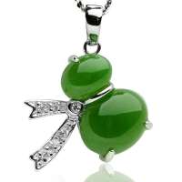 卡迪珠宝天然和田碧玉925银镶和田碧玉女款吊坠项坠HT000021