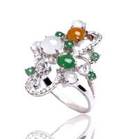 卡迪珠宝天然A货翡翠 925银镶冰种翡翠豪华款戒指女戒 FC000001